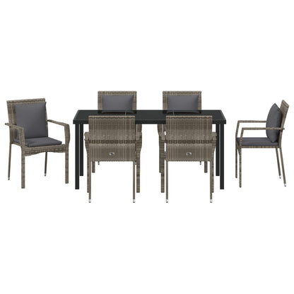 7-Delige Tuin Dining Set Met Kussens Grijs Poly Rattan