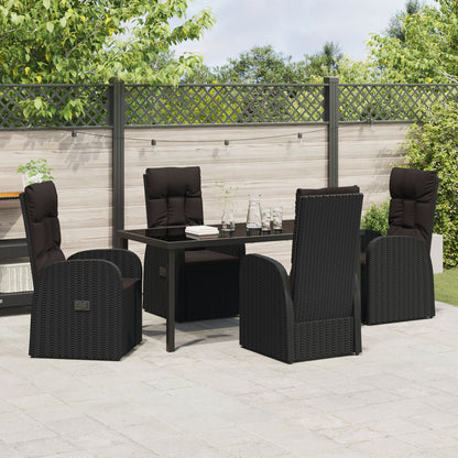 5-Delige Tuin Eettafelset Met Kussens Zwart Poly Rattan