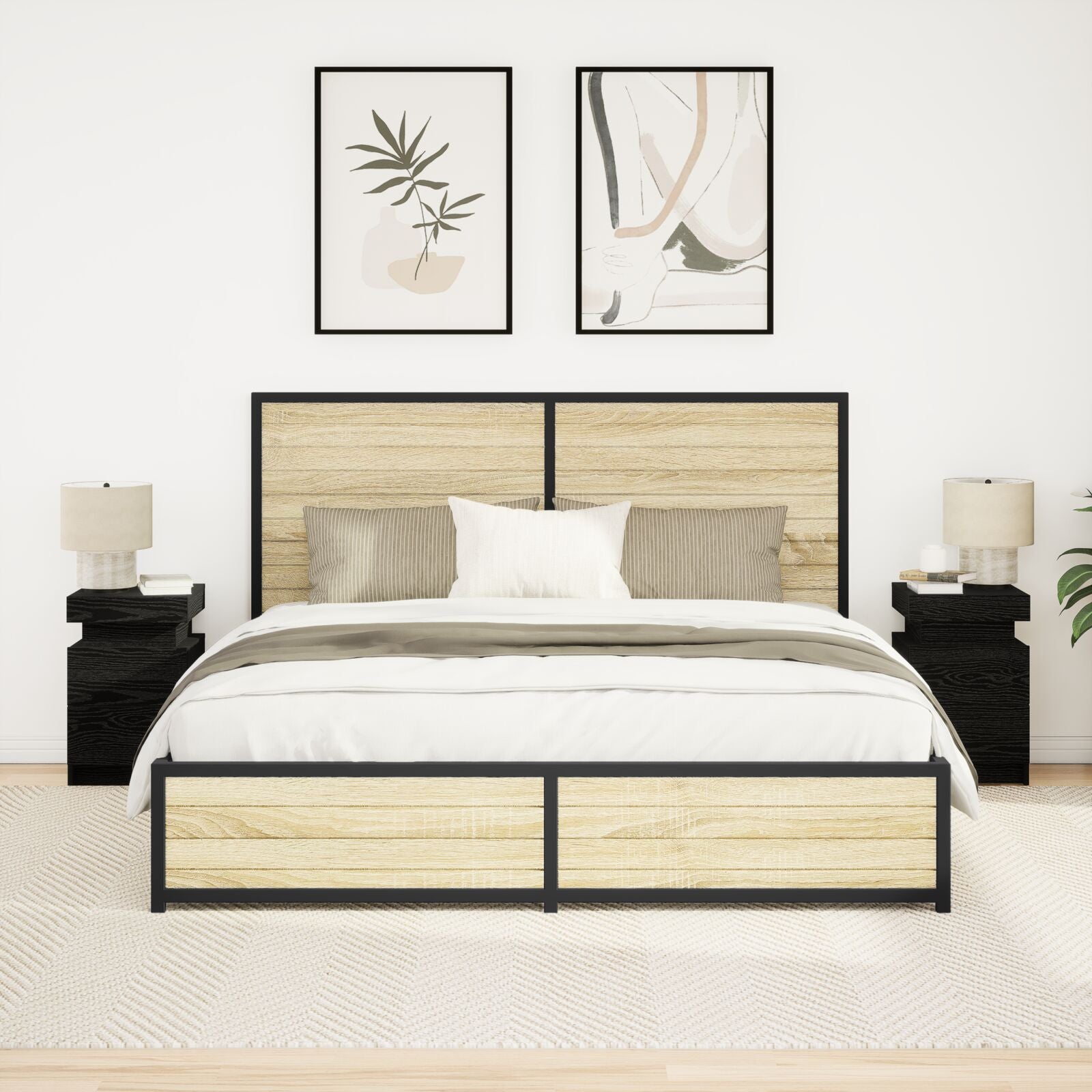 Nachtkastje Met Led-Verlichting 2 Stuks Zwart Eiken 35X39X55 Cm