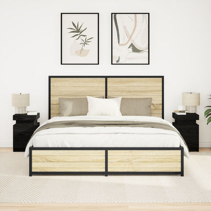 Nachtkastje Met Led-Verlichting 2 Stuks Zwart Eiken 35X39X55 Cm