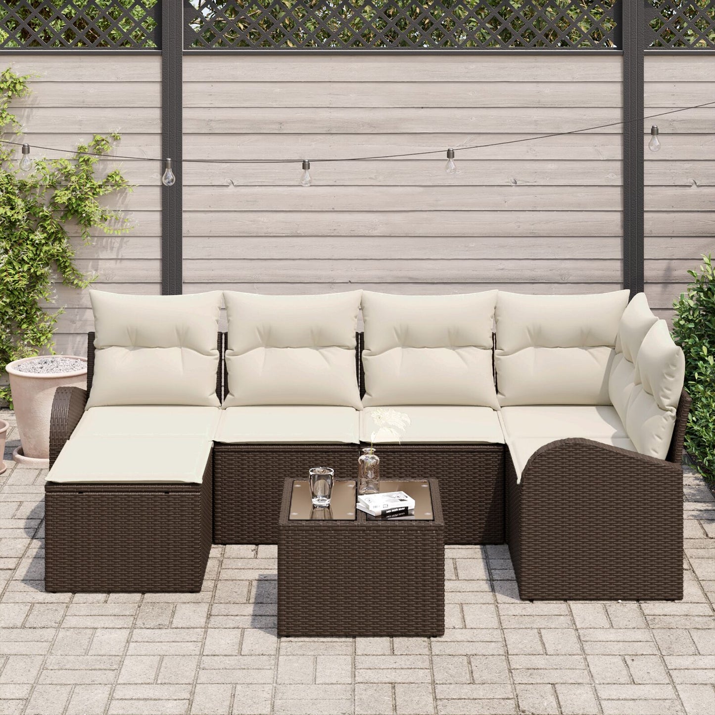 6-Delige Tuin Sofa Set Met Kussens Grijs Poly Rattan