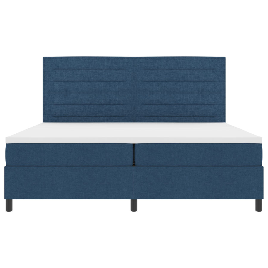 Boxspring Bed Met Matras Stof Blauw 200 x 200 cm Lijnen ontwerp