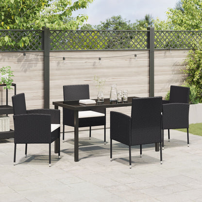 5-Delige Tuinset Met Kussens Zwart Poly Rattan