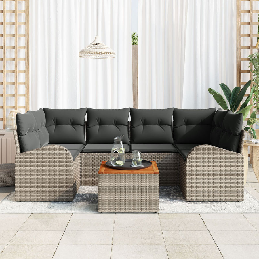 7 Delige Tuin Sofa Set Met Kussens Grijs Poly Rattan Acacia