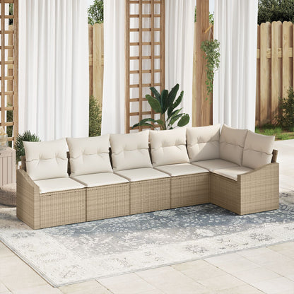 Tuin Sofa Set Set Van 6 Beige Riet, Polyester Buiten Sofa