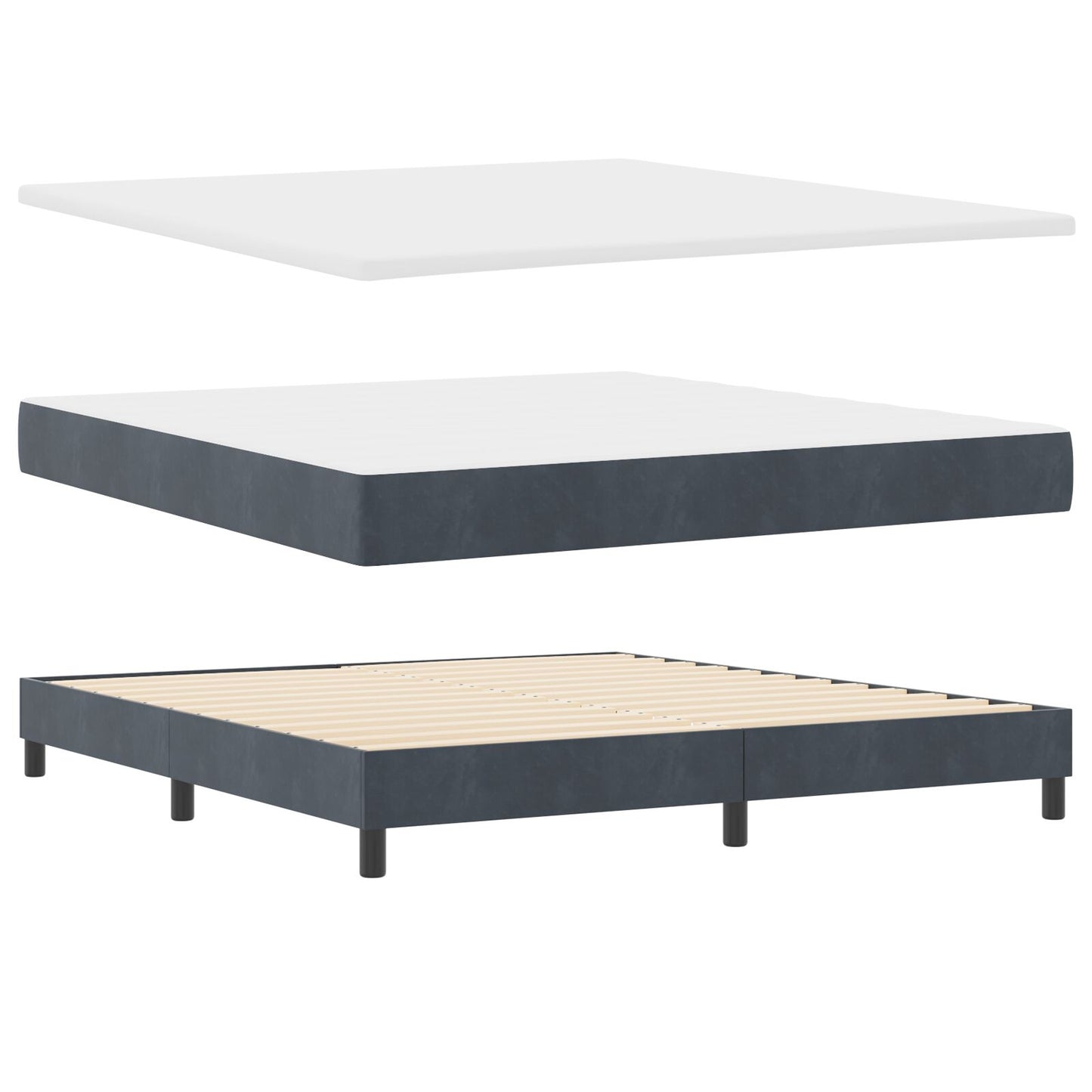 Boxspring Bed Met Matras Donkergrijs Super King Fluweel Blauw