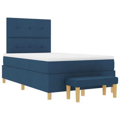 Boxspring Bed Met Matras & Bank Blauw 120X200 Cm Stof Crème
