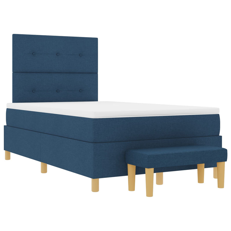 Boxspring Bed Met Matras & Bank Blauw 120X200 Cm Stof Crème