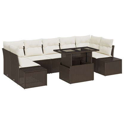 8-Delige Tuin Sofa Set Met Kussens Bruin Poly Rattan