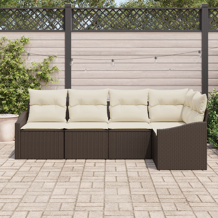 Tuin Sofa Set Set Van 5 Bruin, Crème Riet, Polyester