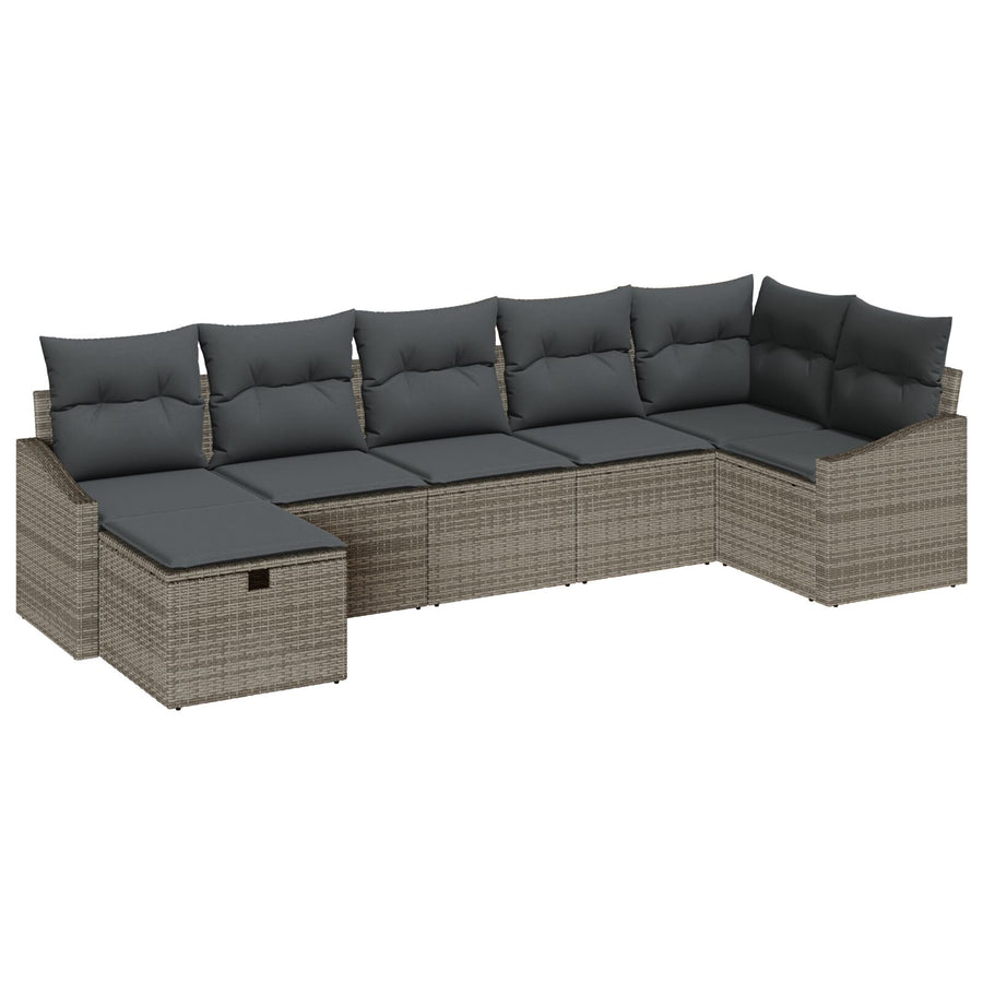 7-Delige Tuinsofa Set Met Kussens Grijs Poly Rattan Wit