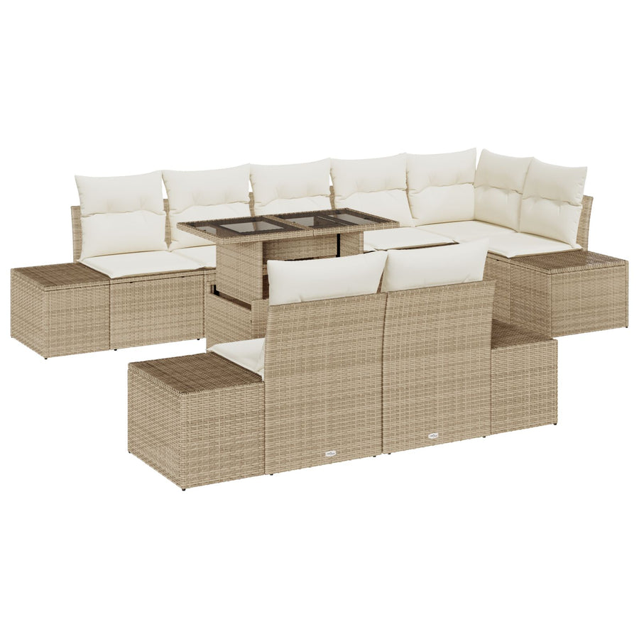Tuin Sofa Set Set Van 9 Beige Riet, Polyester Tuin Hoeksalon