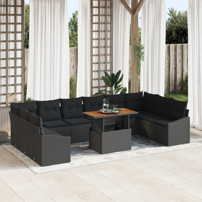 Tuin Sofa Set Set Van 11 Zwart Rattan En Hout Tuin Sofa Set