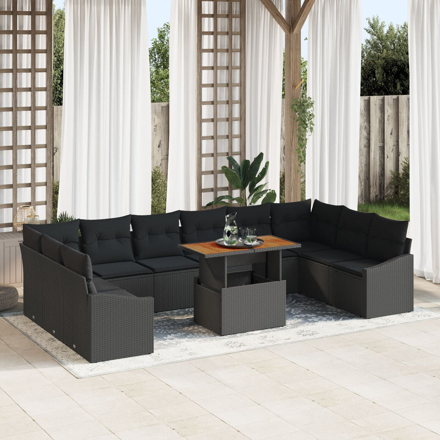 Tuin Sofa Set Set Van 11 Zwart Rattan En Hout Tuin Sofa Set
