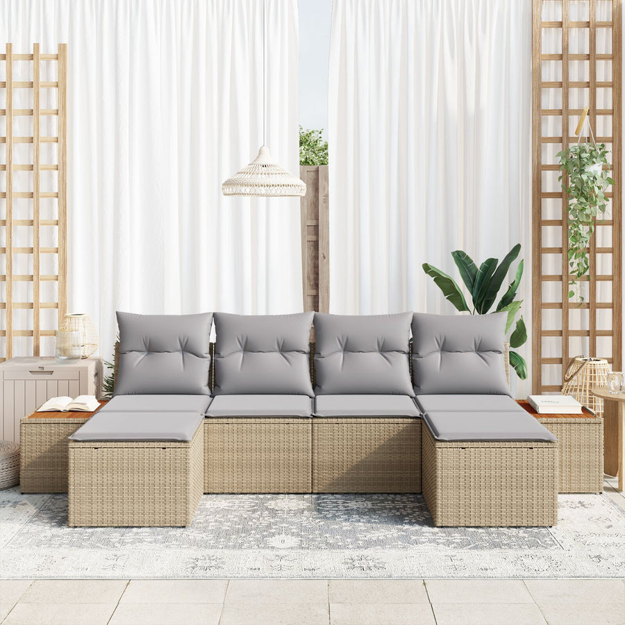 6-Delige Tuin Sofa Set Met Kussens Beige Poly Rattan Acacia