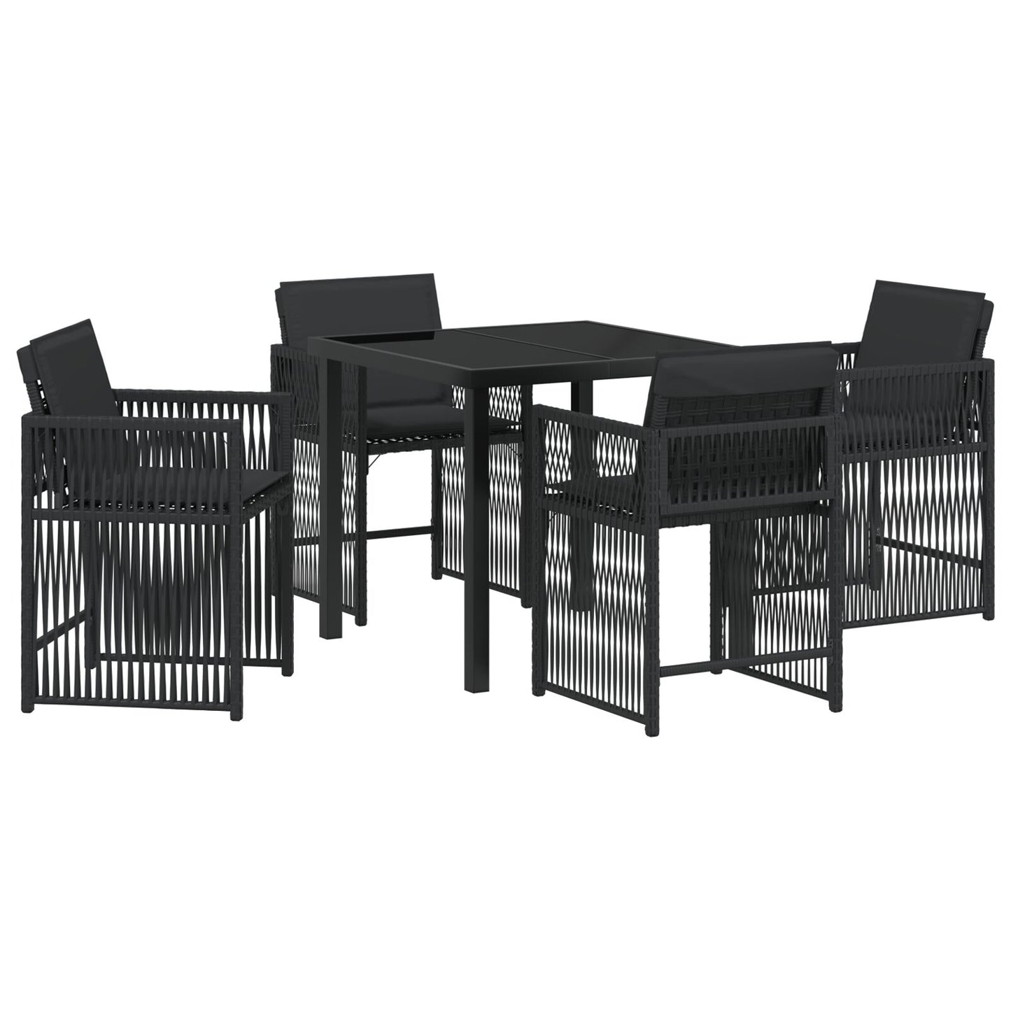 5-Delige Tuin Eetset Met Kussens Zwart Poly Rattan
