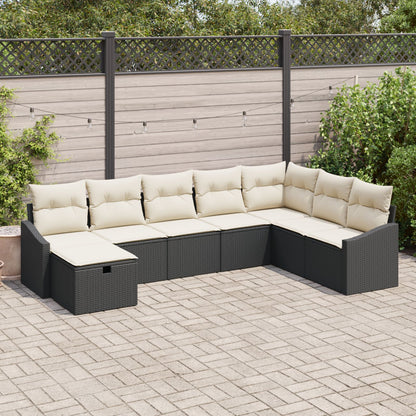 8-Delige Tuinsofa Set Met Kussens Zwart Poly Riet Wit