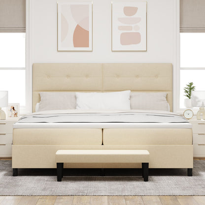 Boxspringbed Met Matras & Bank Stof Crème 200 x 200 cm Met knopen