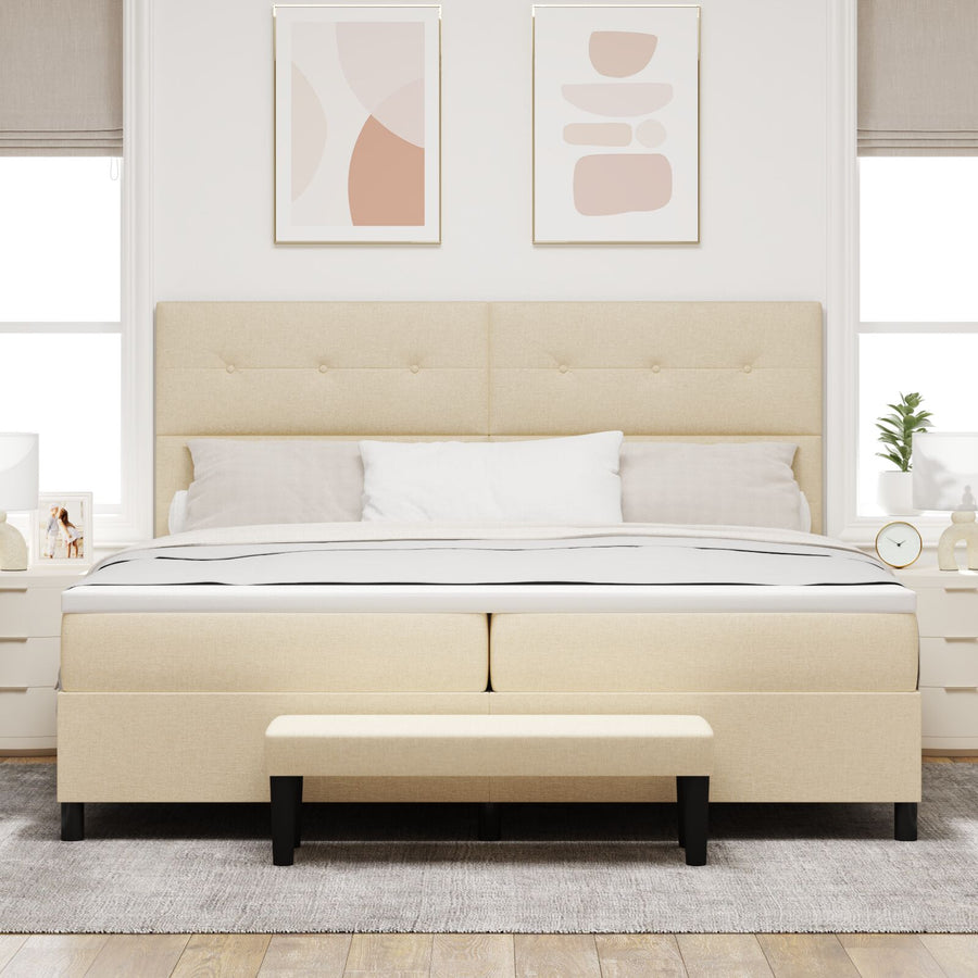 Boxspringbed Met Matras & Bank Stof Crème 200 x 200 cm Met knopen