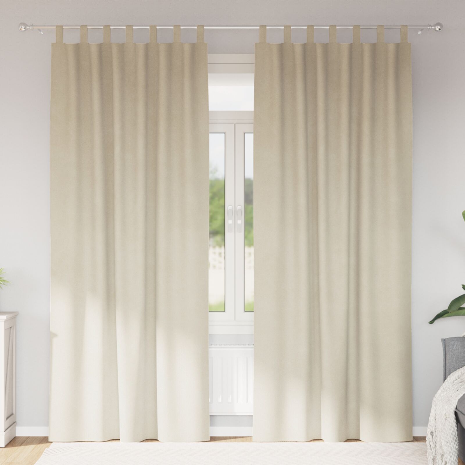 Zwarte Verduisteringsgordijnen Met Ophanglussen 2 Stuks Velours Crème 140 x 245 cm met hanglussen