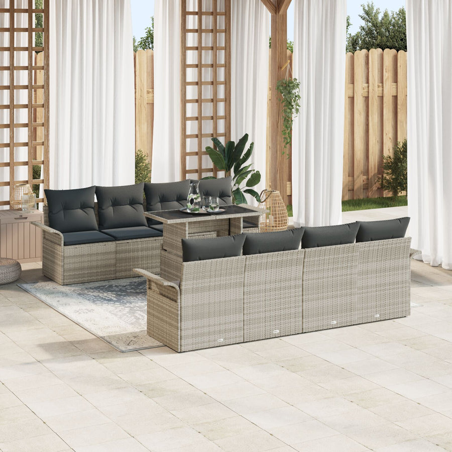 9 Delige Tuin Sofa Set Met Kussens Lichtgrijs Poly Rattan