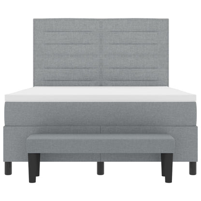 Boxspringbed Met Matras & Bank Stof Lichtgrijs 140 x 190 cm Lijnen ontwerp