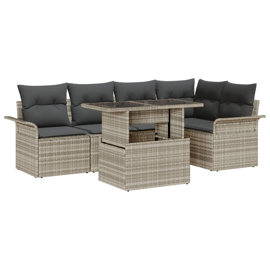 6-Delige Tuinsalonset Met Kussens Lichtgrijs Poly Rattan