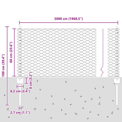 Hekpalen 11 St U-Kanaal 60 Cm Gegalvaniseerd Staal,  Zeshoekig Hek 0,6X50 M Gegalvaniseerd Staal