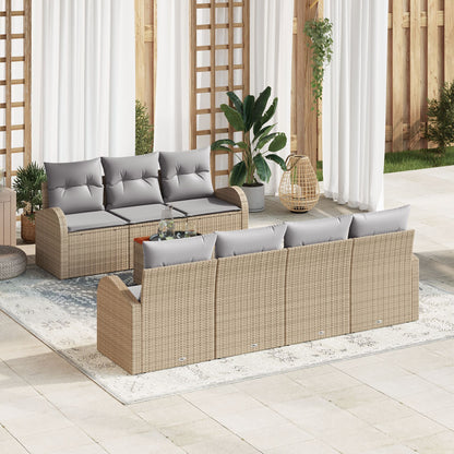 8-Delige Tuinbank Set Met Kussens Beige Poly Rattan Acacia