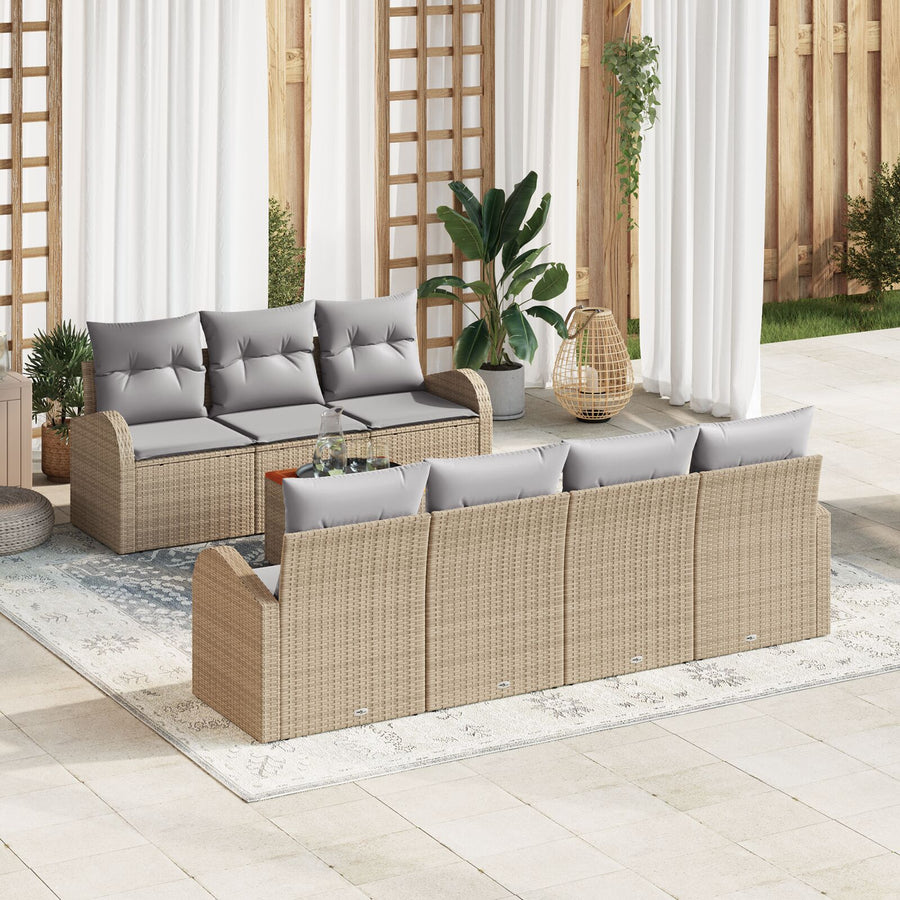 8-Delige Tuinbank Set Met Kussens Beige Poly Rattan Acacia