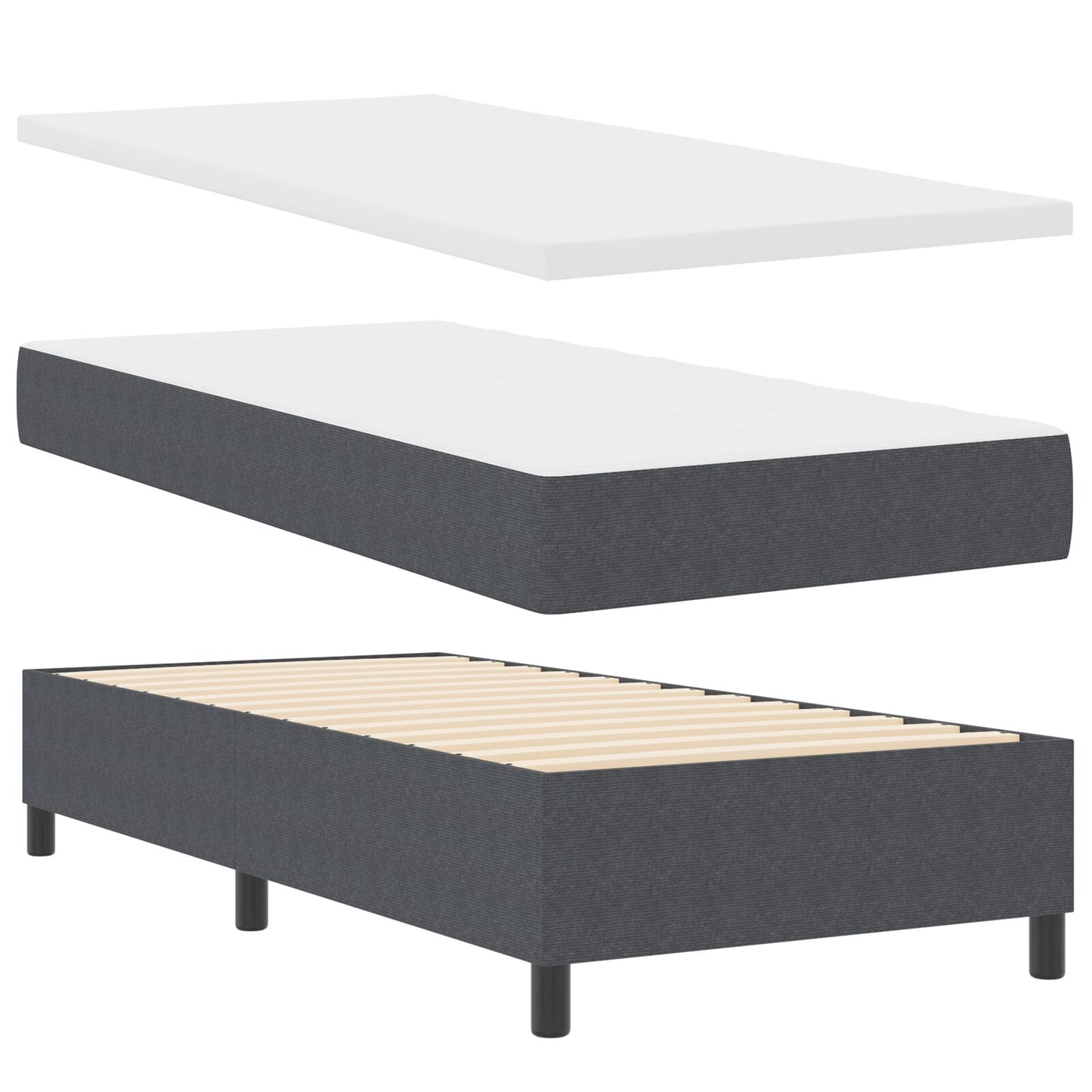 Boxspring Bed Met Matras Donkergrijs Eenpersoons Corduroy Stof