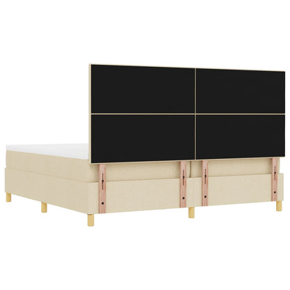 Boxspringbed Met Matras & Bank Stof Crème 200 x 200 cm Knop tufted