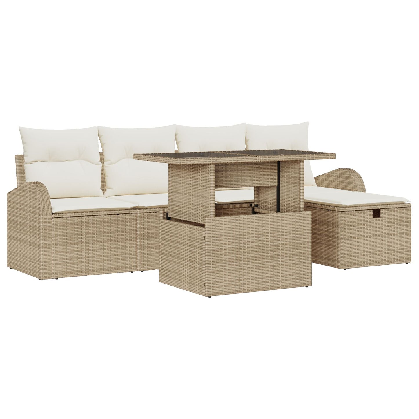 6 Delige Tuin Sofa Set Met Kussens Beige Poly Rattan