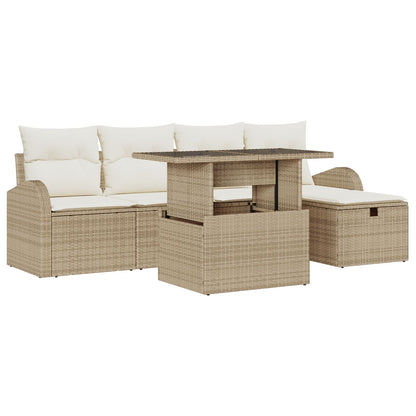 6 Delige Tuin Sofa Set Met Kussens Beige Poly Rattan