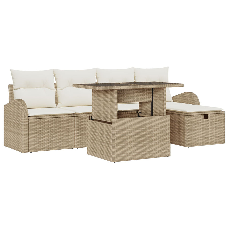 6 Delige Tuin Sofa Set Met Kussens Beige Poly Rattan