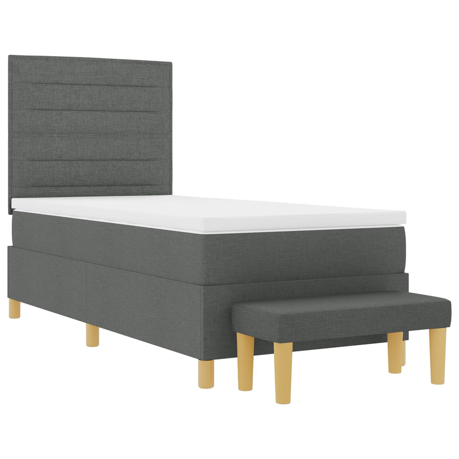 Boxspring Bed Met Matras & Bank Stof Donkergrijs 90 x 200 cm Lijnen ontwerp