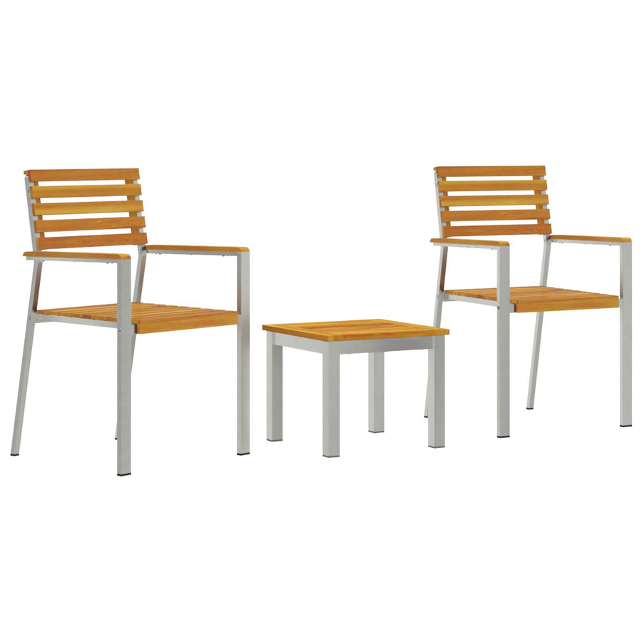 3-delige Tuin Eetset Massief Hout Acacia, vidaXL Stapelbare Tuinstoelen 2 stuks Massief Hout Acacia en Staal