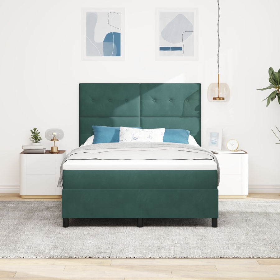 Boxspringbed Met Matras Donkergroen 140X200 Cm Velvet Blauw