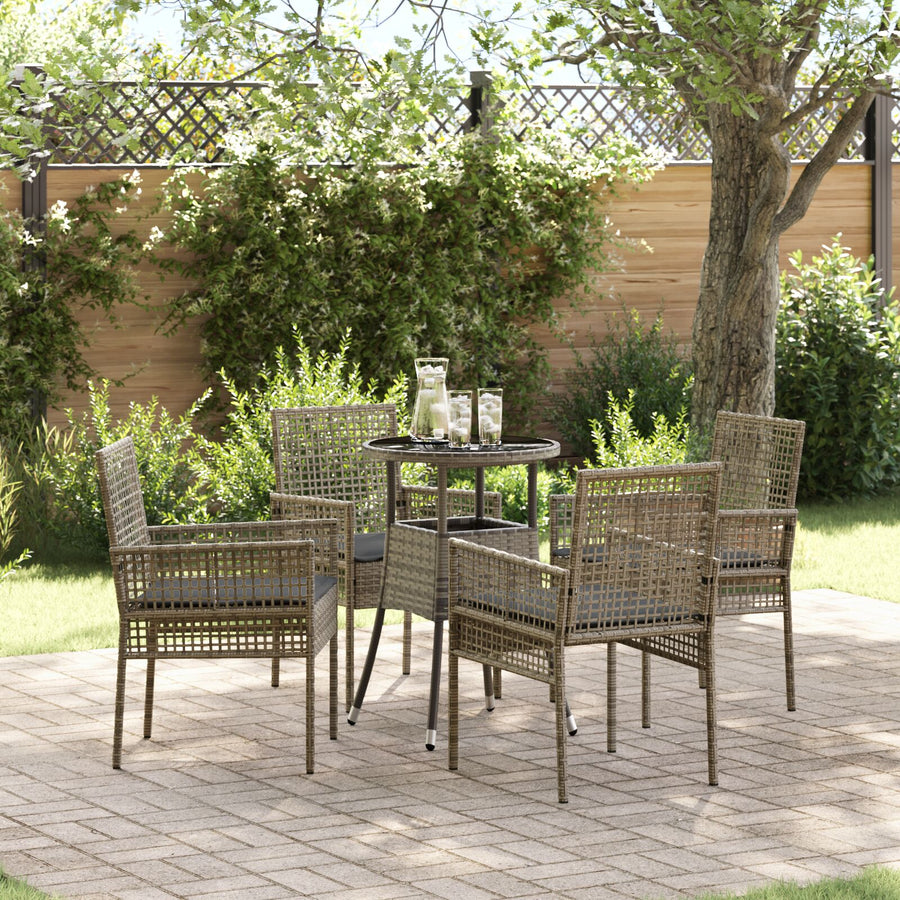 5-Delige Tuin Eettafelset Grijs Poly Rattan