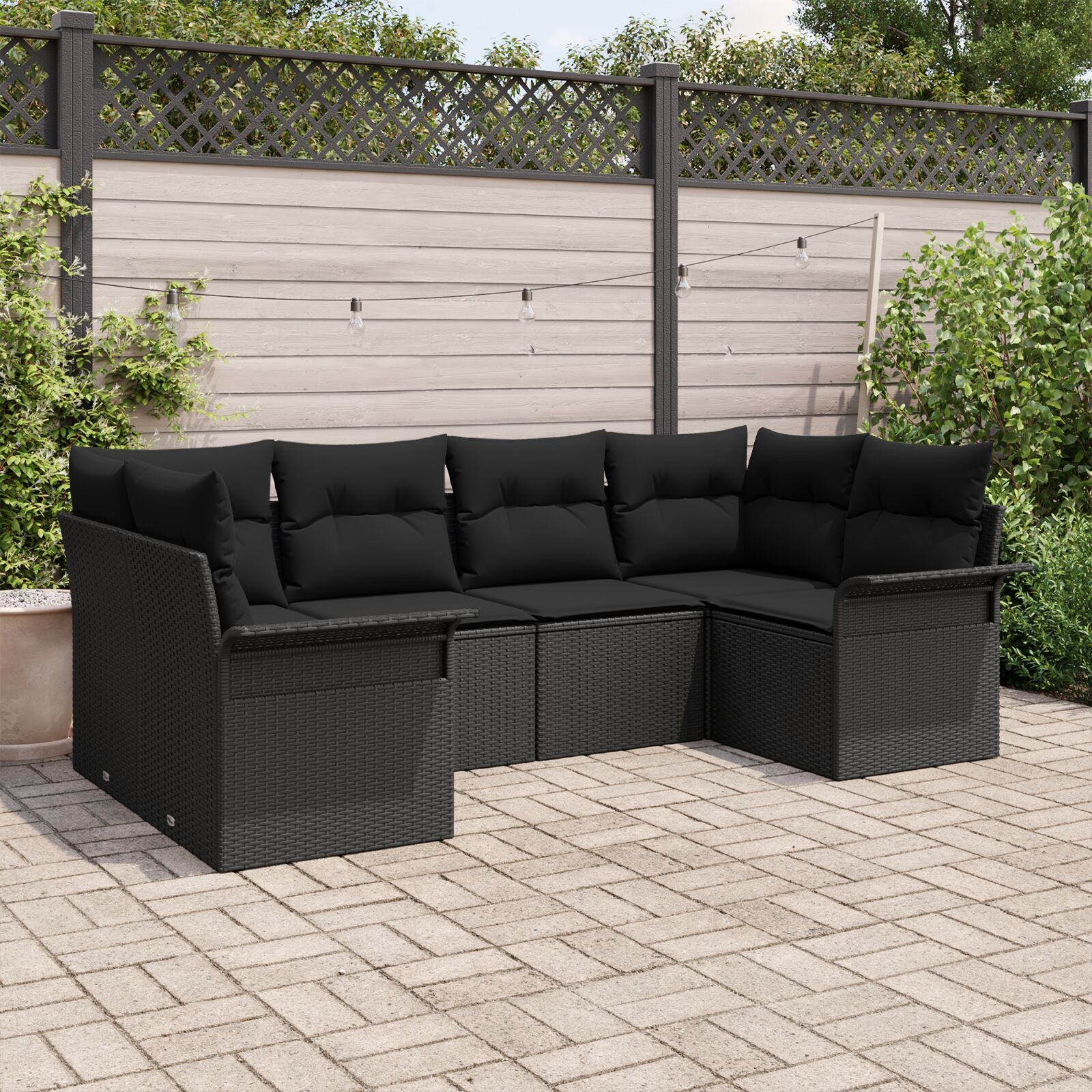 6-Delige Tuinbank Set Met Kussens Zwart Poly Rattan