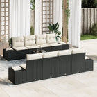 Tuinset poly rattan 8-delig zwart met kussens