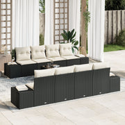 Tuinset poly rattan 8-delig zwart met kussens