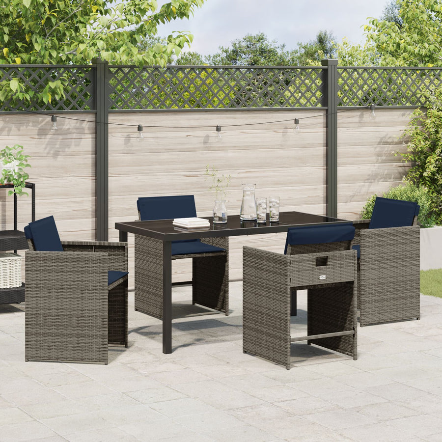 5-Delige Tuin Eetset Met Kussens Grijs Poly Riet