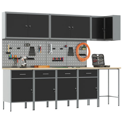 12-Delige Werkmeubel En Pegboard Set Mdf En Metaal 4x (84 cm) Zwart Tafel + 7x kast + 4x pegboard