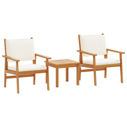 3-Delige Tuin Bistroset Met Kussens Van Massief Acaciahout Crèmewit Tafel + 2 stoelen