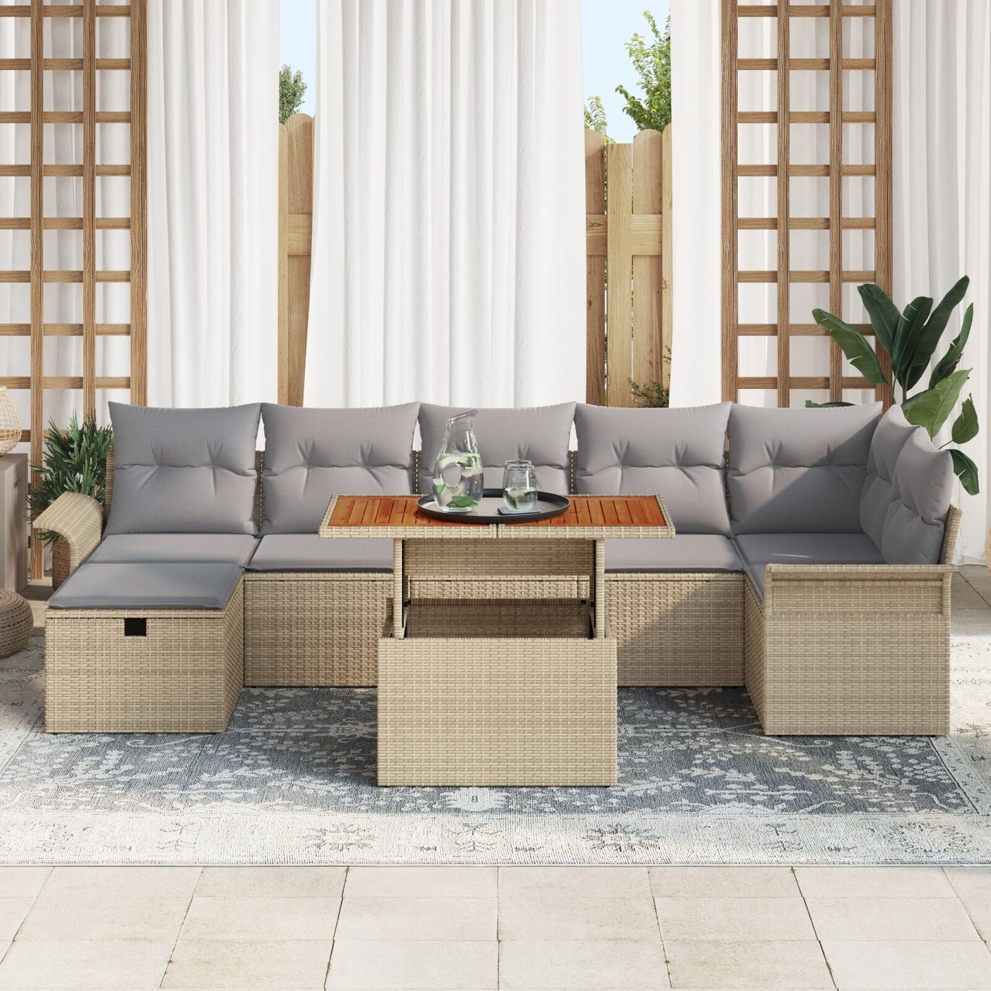 8-Delige Tuin Sofa Set Met Kussens Beige Poly Rattan