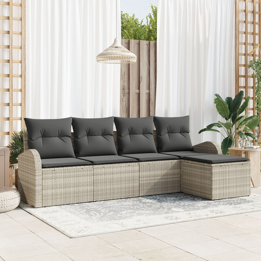 5-Delige Tuin Sofa Set Met Kussens Lichtgrijs Poly Rattan