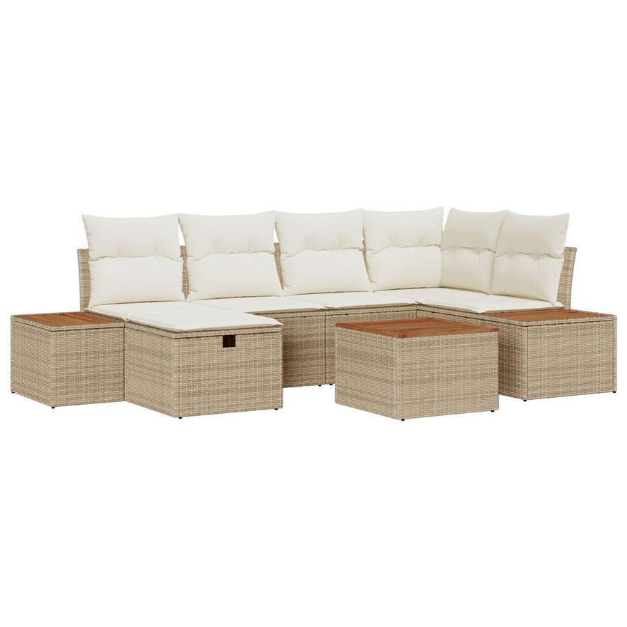 7-Delige Tuin Sofa Set Met Kussens Beige Poly Rattan