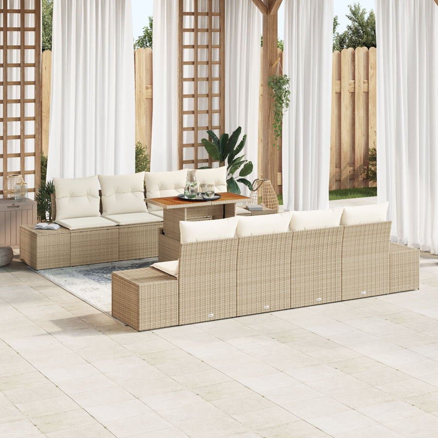 Tuin Sofa Set Set Van 7 Beige En Crème Rattan En Polyester