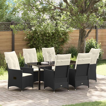 7-Delige Tuinset Met Kussens Zwart Poly Rattan